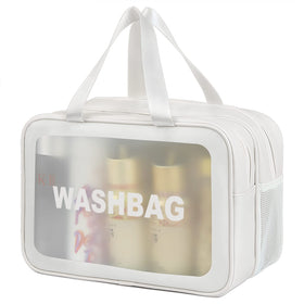 DAPOWER front view of white XL toiletry bag showing full silhouette and capacity