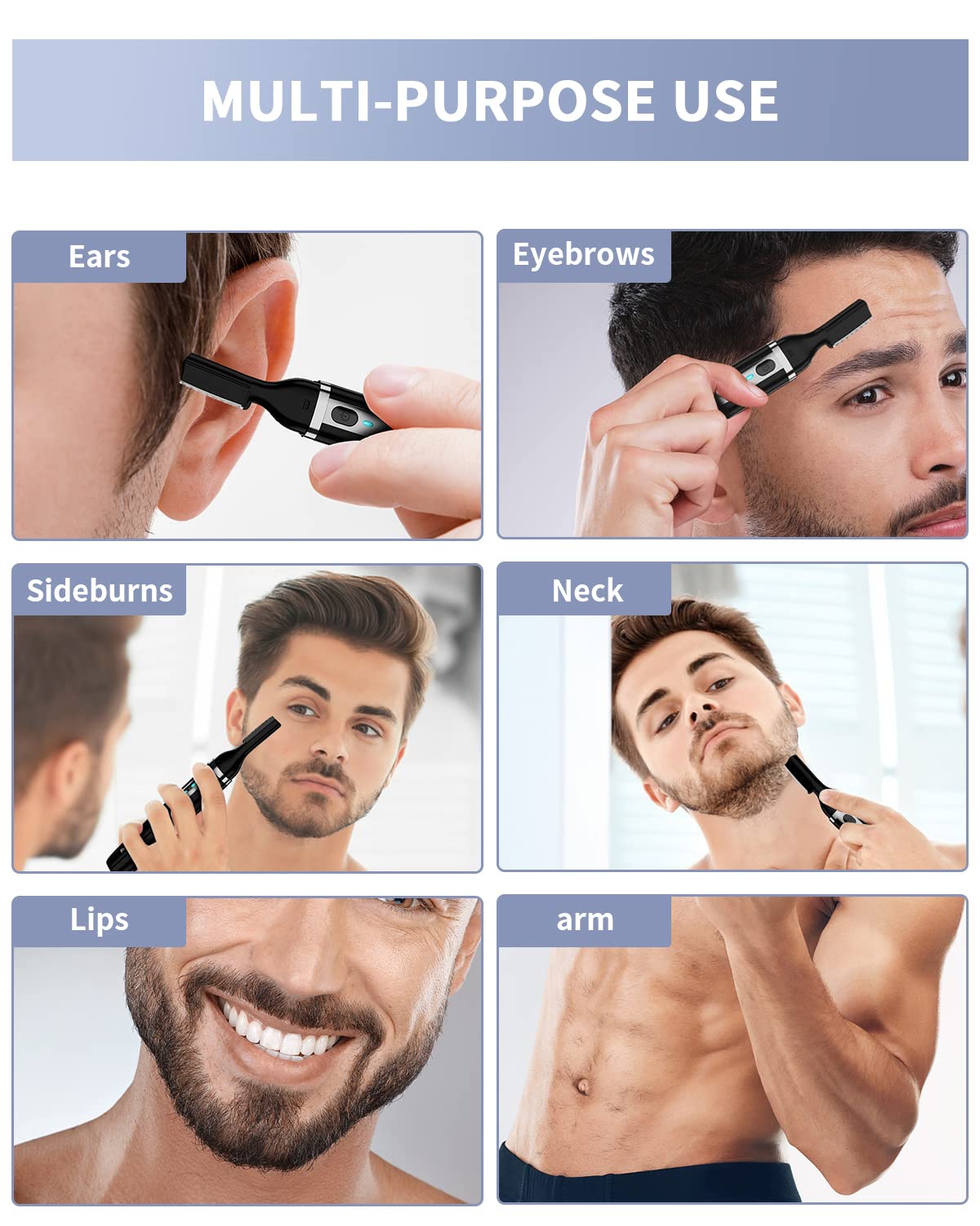 Dapsang trimmer with LED light on, improving visibility for accurate grooming