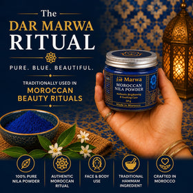 Dar Marwa close-up of fine nila powder texture revealing natural, additive-free quality