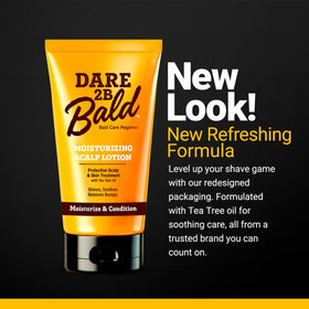 Dare 2B Bald being applied to shaved scalp showing soothing action and post-shave care