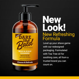 DARE TO BE BALD applying cleanser to scalp demonstrating easy lathering benefit