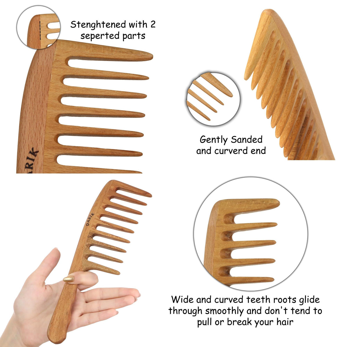 Darık Profesyonel Ahşap comb used on wet hair showing gentle detangling benefit