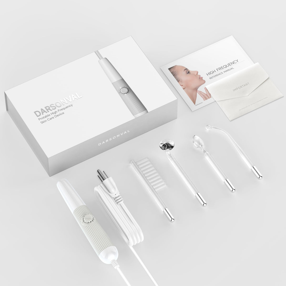 DARSONVAL packaging with warranty card indicating included support and documentation