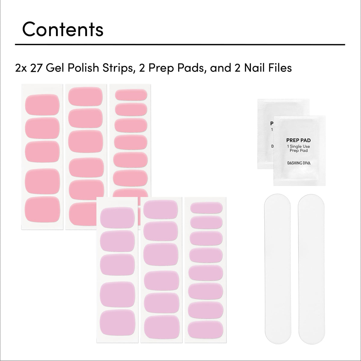 selection of Dashing Diva strip sizes with included nail file for precise shaping and fit