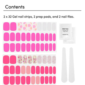 Dashing Diva two complete sets laid flat demonstrating included strips, prep pad and file for convenience