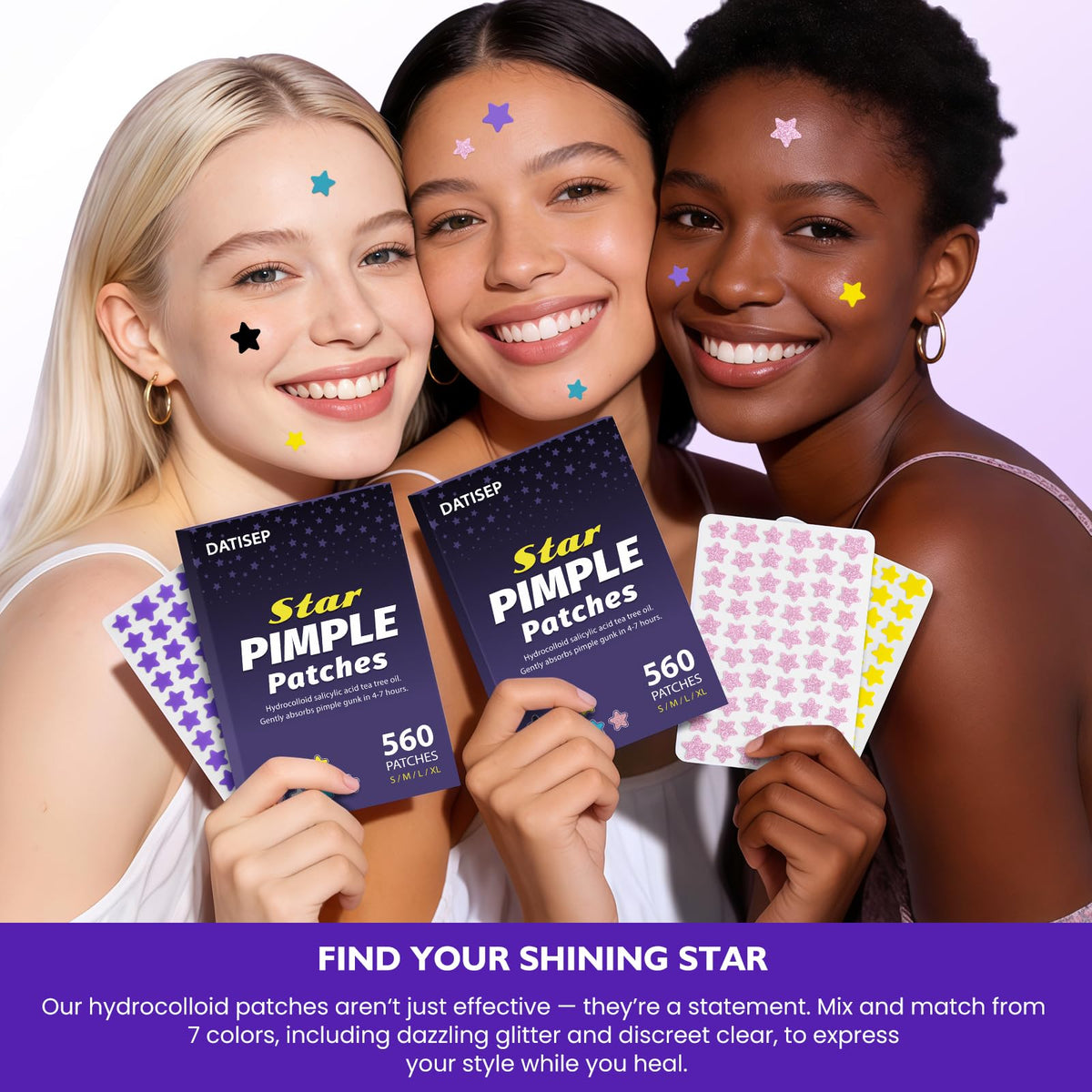 DATISEP assorted color and glitter stars displayed, fun personalized spot care