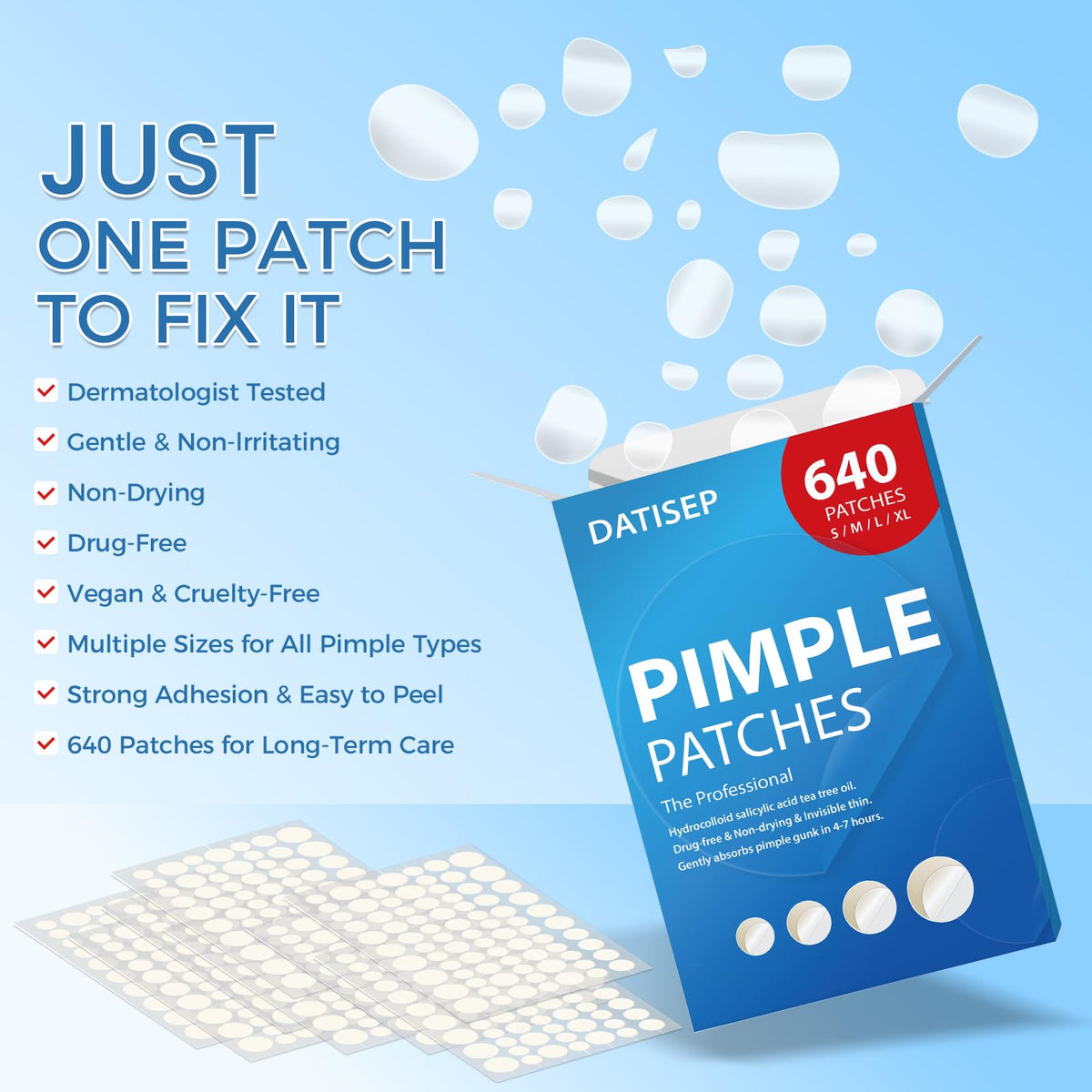 DATISEP ingredient label showing salicylic, tea tree and calendula benefits
