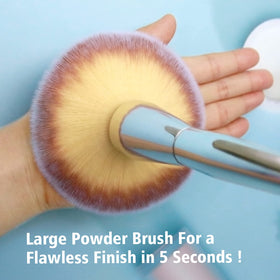 Daubigny brush in use applying foundation for smooth coverage and time-saving benefit