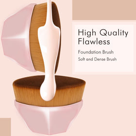 Daubigny brush in use blending liquid foundation for smooth, poreless finish