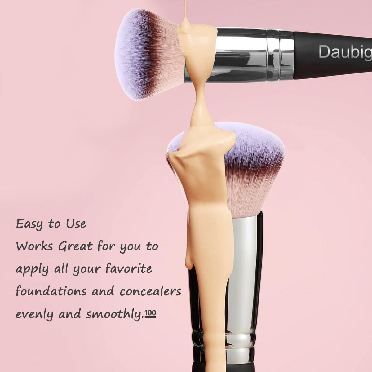 Daubigny brush applying liquid foundation for fast, even coverage