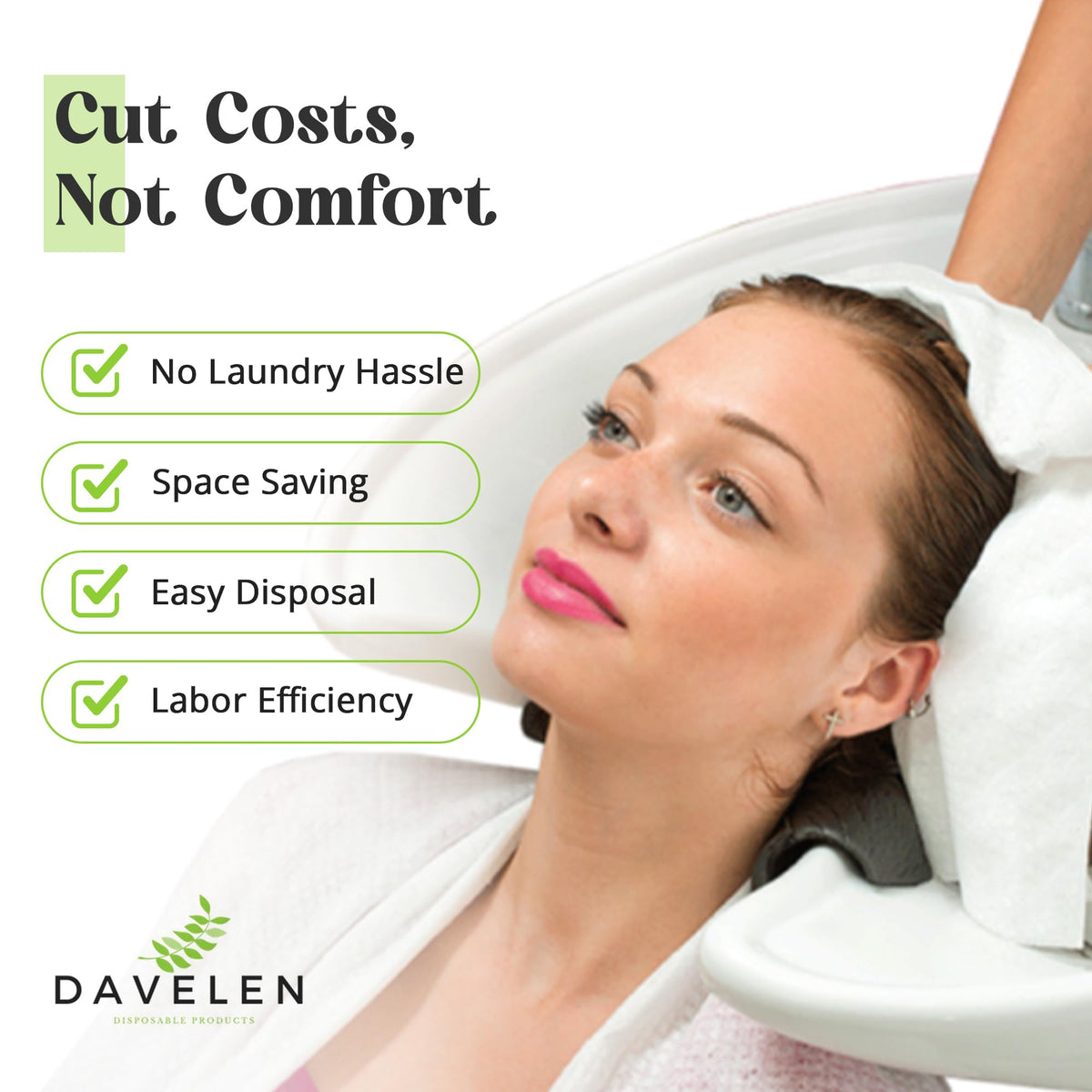 DAVELEN towel on salon station illustrating hygienic single-use benefit
