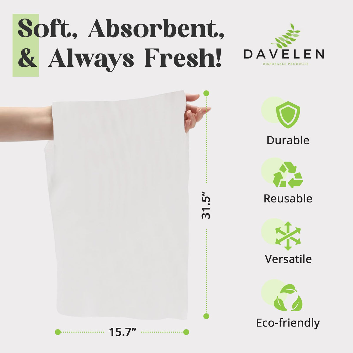 DAVELEN towel beside ruler showing 32x16 inch generous coverage