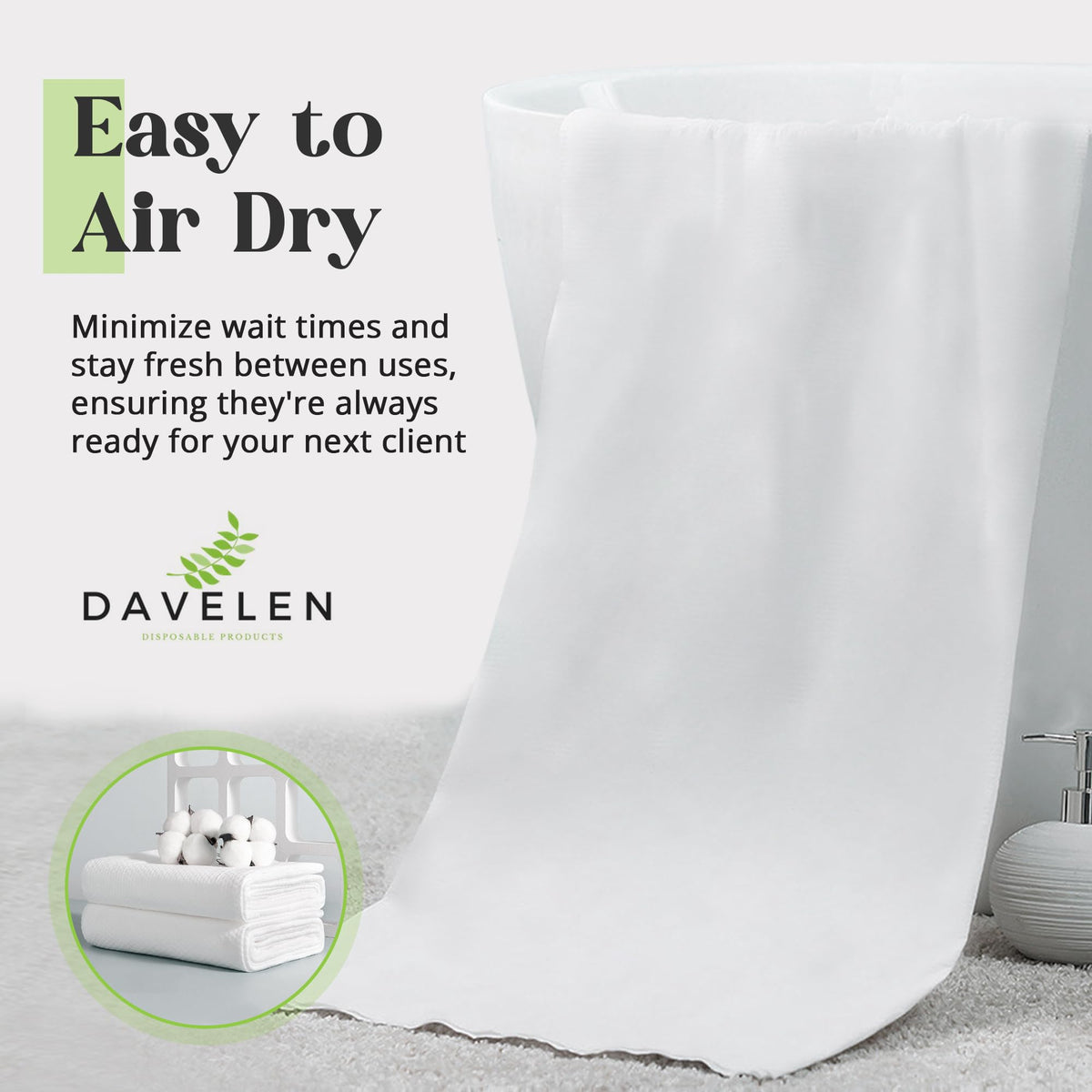 DAVELEN stacked towels displaying tidy storage and ready use