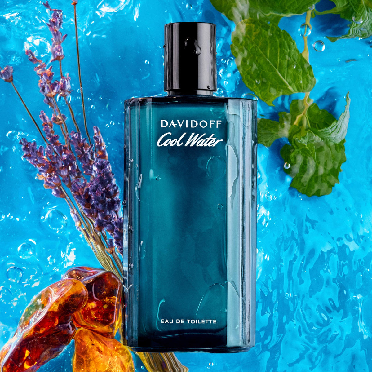 Davidoff Cool Water angled bottle highlighting glass clarity and premium design
