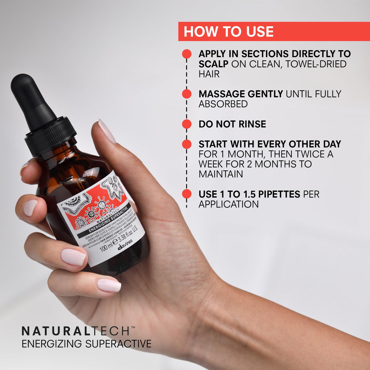 Davines applying serum to scalp demonstrating targeted delivery and improved scalp tone