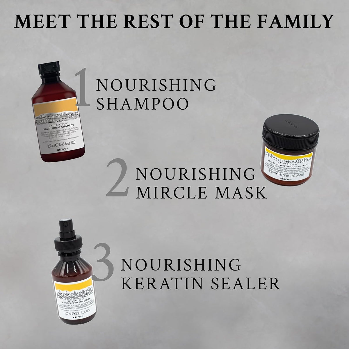 Davines bottle next to measuring scale showing the 8.45 fl oz size