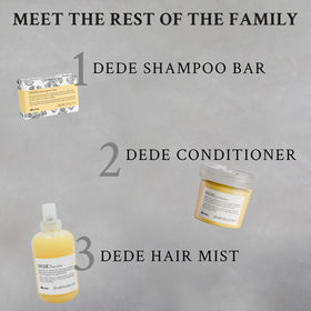 Davines DEDE bottle on bathroom counter suggesting daily use benefit