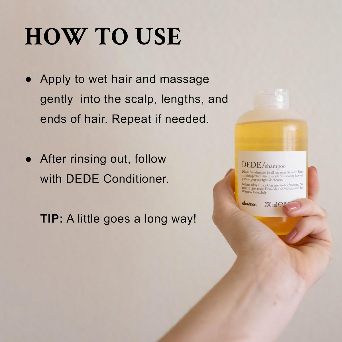 Davines DEDE foam texture demonstrating gentle lather and lightness