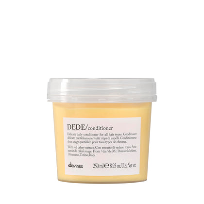 Davines DEDE conditioner front bottle showing clean design and size benefit