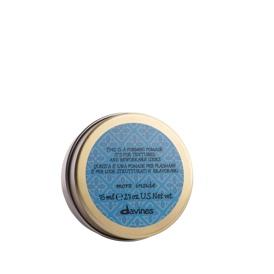 Davines product front packaging showing pomade jar with clear labeling and brand benefit
