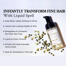 Davines Liquid Spell before and after root lift, showing fuller-looking hair at the crown