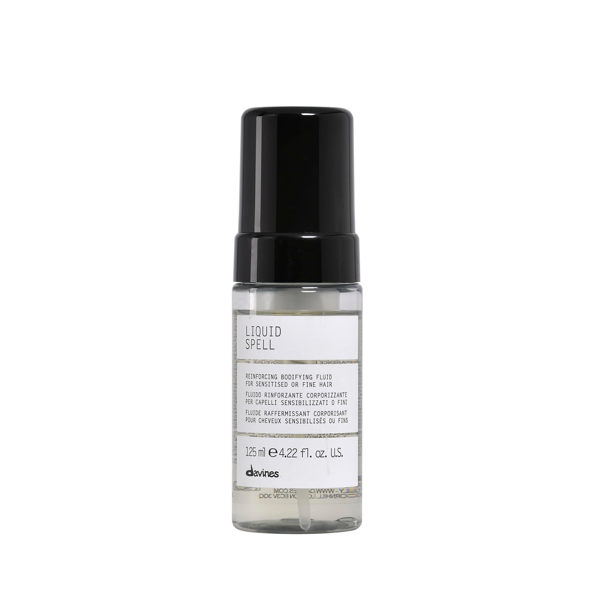 Davines Liquid Spell front packaging showing bottle and label, highlights volumizing benefit
