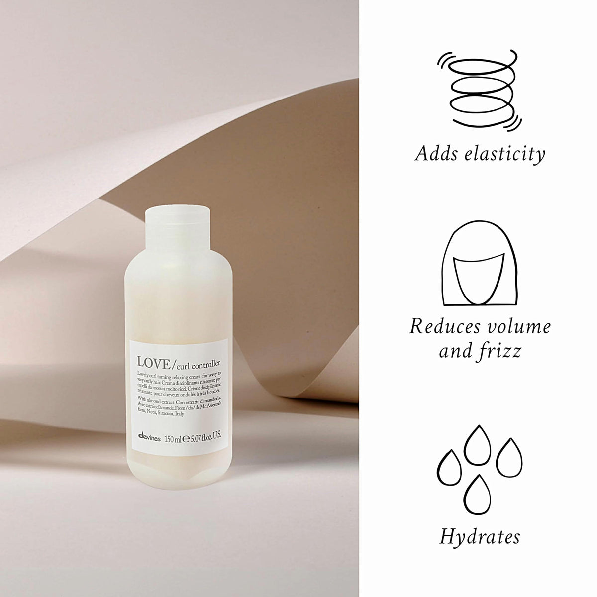 Davines LOVE Curl Controller almond extract detail highlighting nourishing benefit