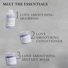 Davines LOVE Hair Smoother being applied to damp hair, smooths frizz for easier styling