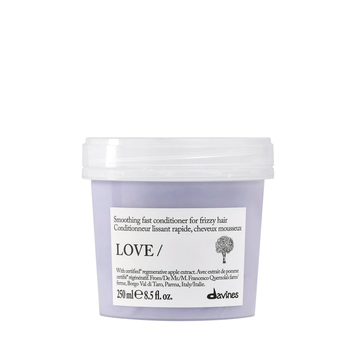 Davines bottle front view showing LOVE SMOOTHING conditioner benefits