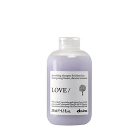 Davines bottle front view showing LOVE SMOOTHING shampoo and sleek finish benefit