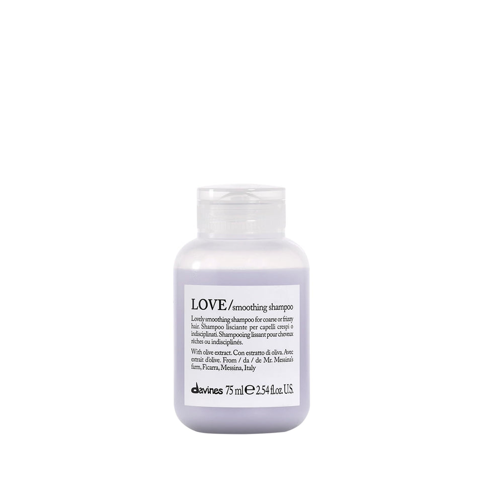 Davines bottle front packaging showing product name and travel size benefits