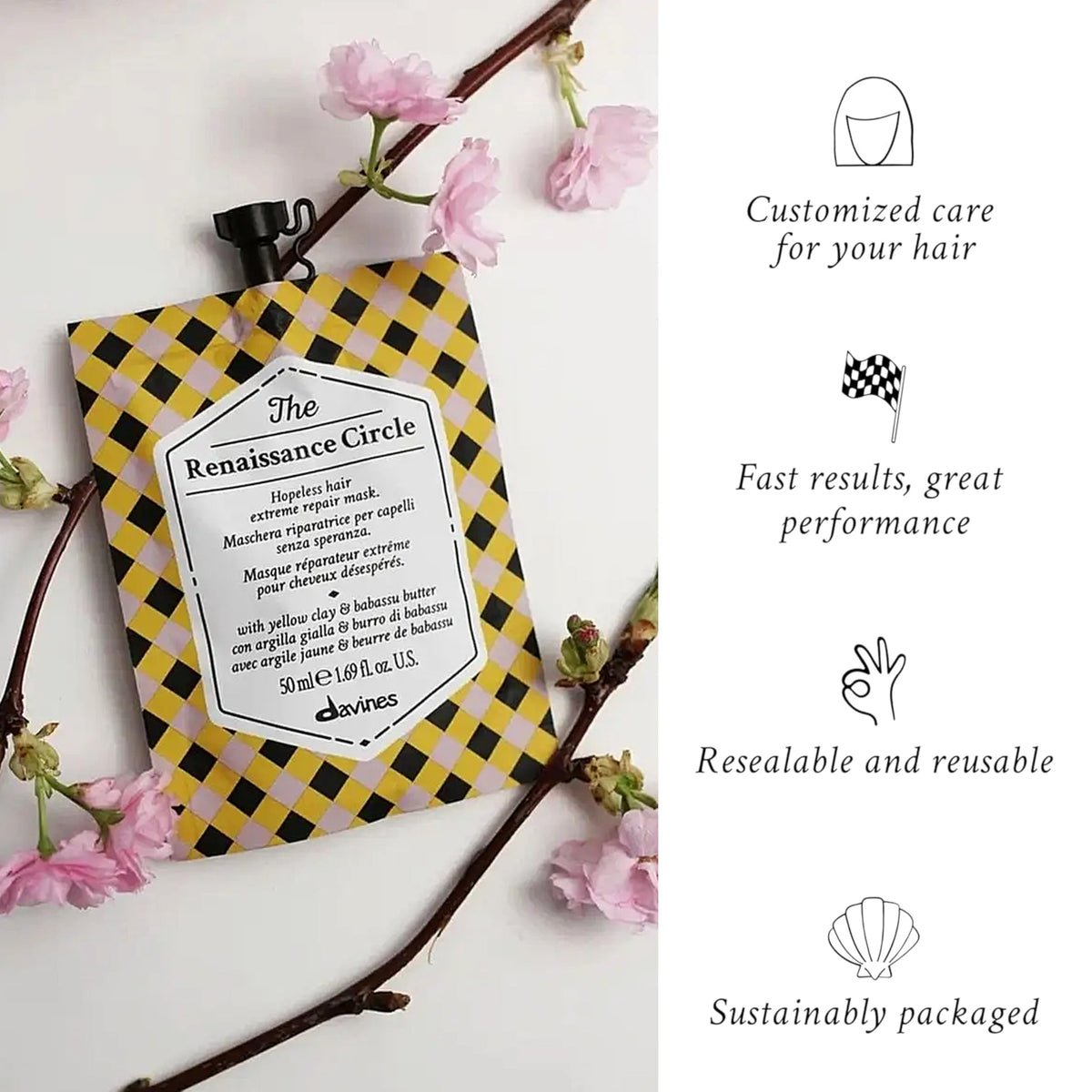 Davines mask applied to wet hair in salon demonstrating detangling and softening benefit