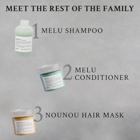 Davines MELU conditioner on shelf with other Davines products suggesting routine compatibility