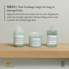 Davines MELU hair before and after comparison showing reduced breakage and shine
