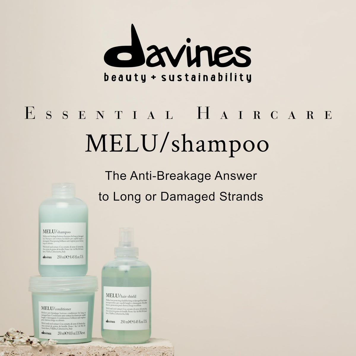 Davines MELU pump top closeup showing dispensing action for convenient use