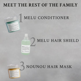 Davines MELU bottle next to ruler for size scale indicating 8.45 fl oz capacity