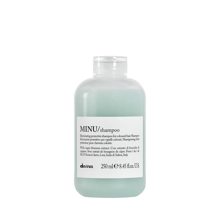 Davines MINU front bottle view showing clean packaging and product benefit