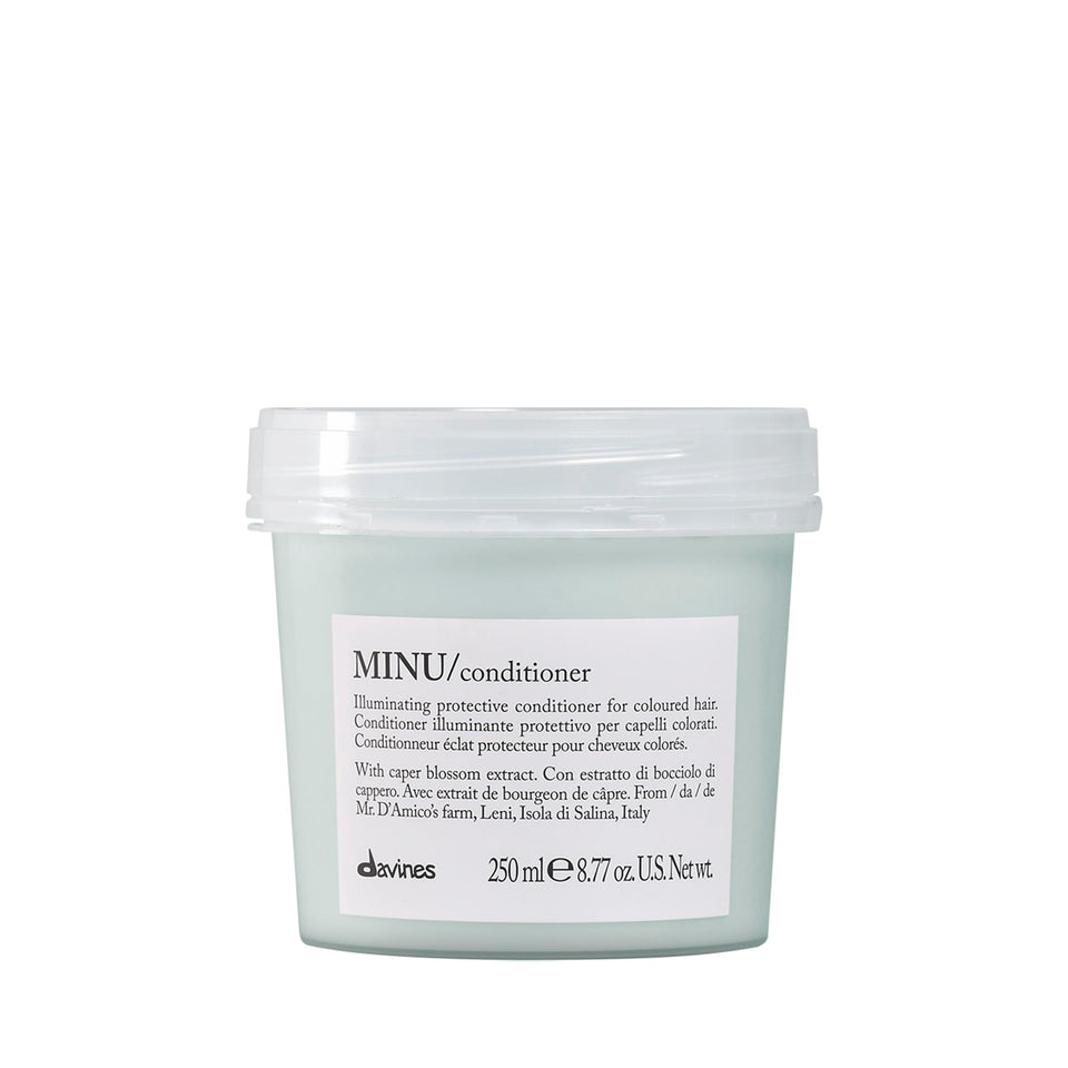 Davines MINU front packaging shows brand and size, highlighting protection benefit