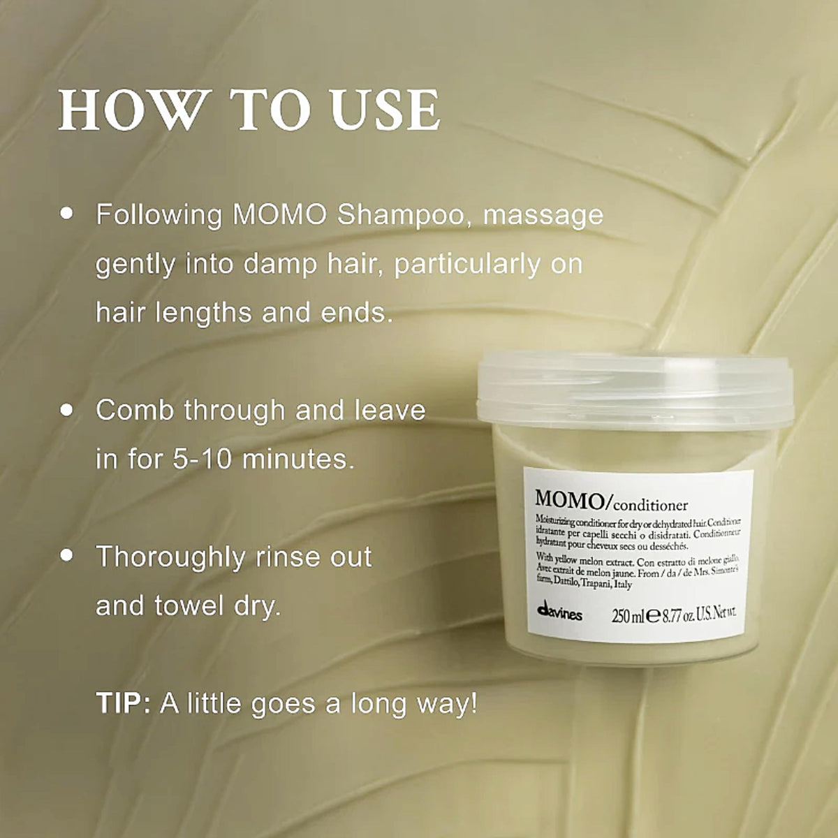 Davines MOMO conditioner creamy pour texture highlighting detangling slip