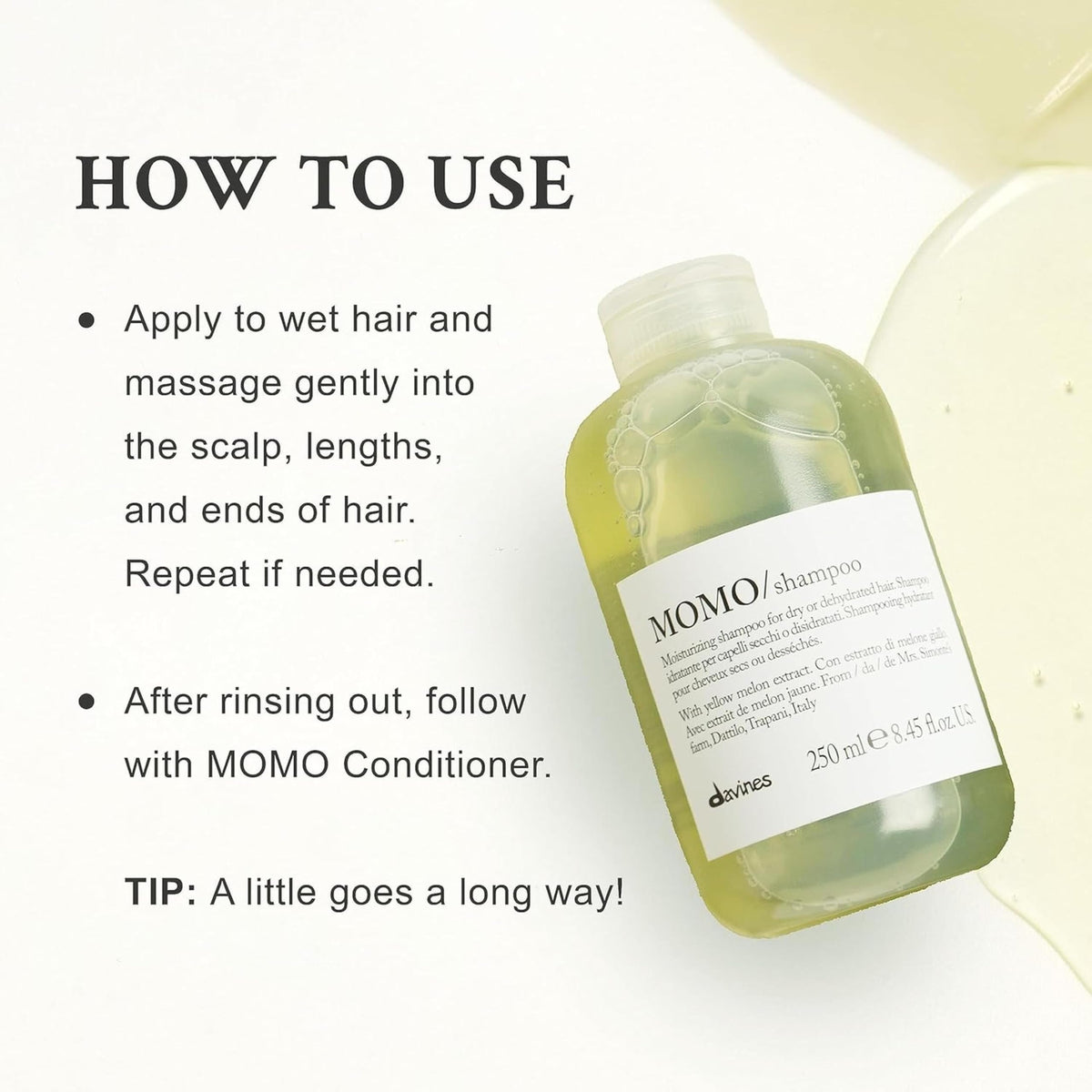 Davines MOMO gel texture closeup illustrating lightweight moisturizing gel