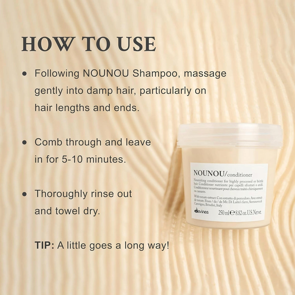 Davines NOUNOU in hand to show travel-scale 2.54 fl oz for easy transport