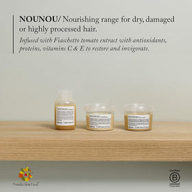 Davines NOUNOU shampoo packed in travel kit with toiletries for convenient haircare on the go