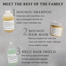 Davines NOUNOU result on hair showing smooth, shiny strands and reduced frizz benefit