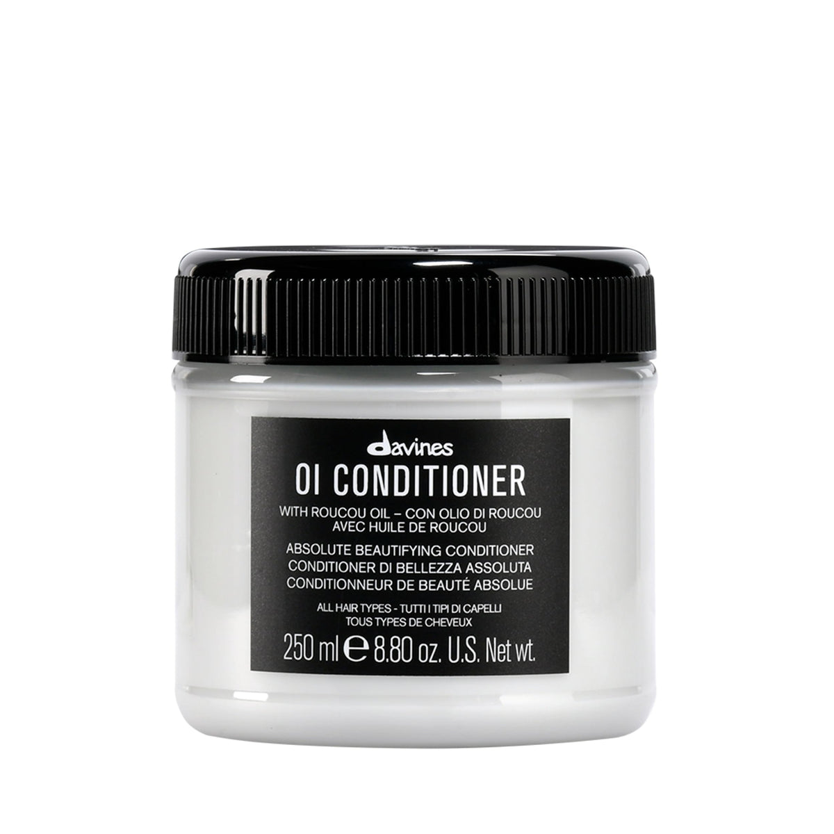 Davines OI conditioner front jar showing elegant packaging and brand