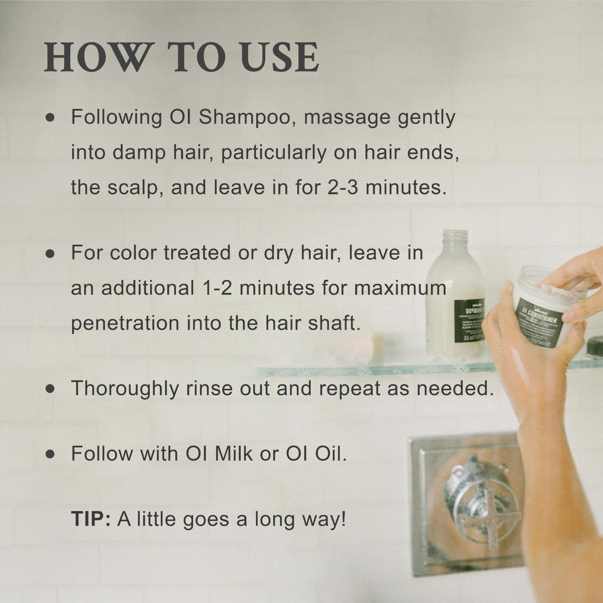 Davines OI conditioner dispensing from pump highlights easy application