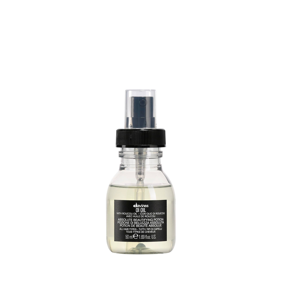 Davines OI Oil front bottle showing travel size and brand sheen benefit