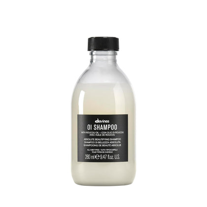 Davines OI shampoo front bottle showing packaging and benefits