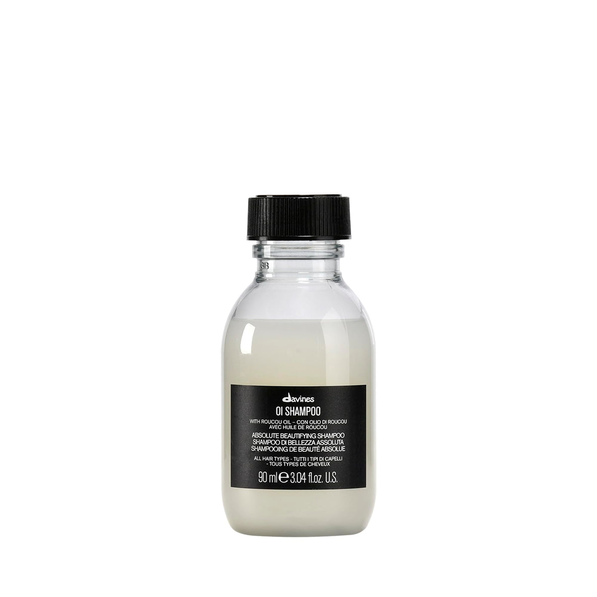 Davines OI shampoo front packaging shows product and travel convenience