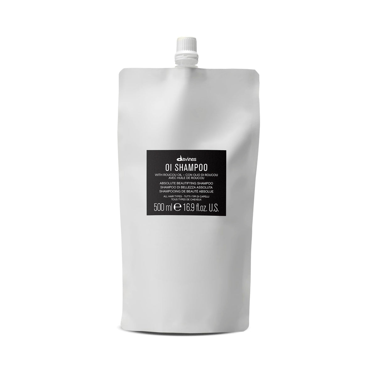 Davines OI Shampoo refill front view showing packaging and volume benefit