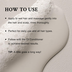 Davines OI Shampoo label and ingredient list highlighting Roucou oil benefit
